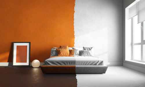 orange and white interior of bedroom