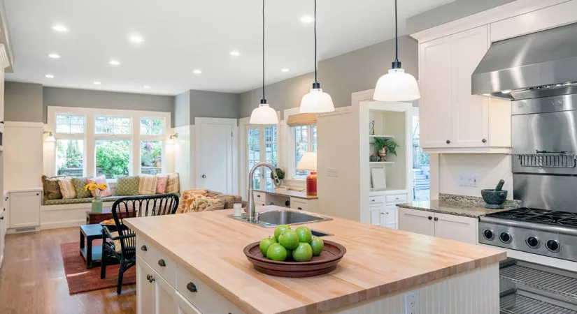 well-lit kitchen painted in neutral colors